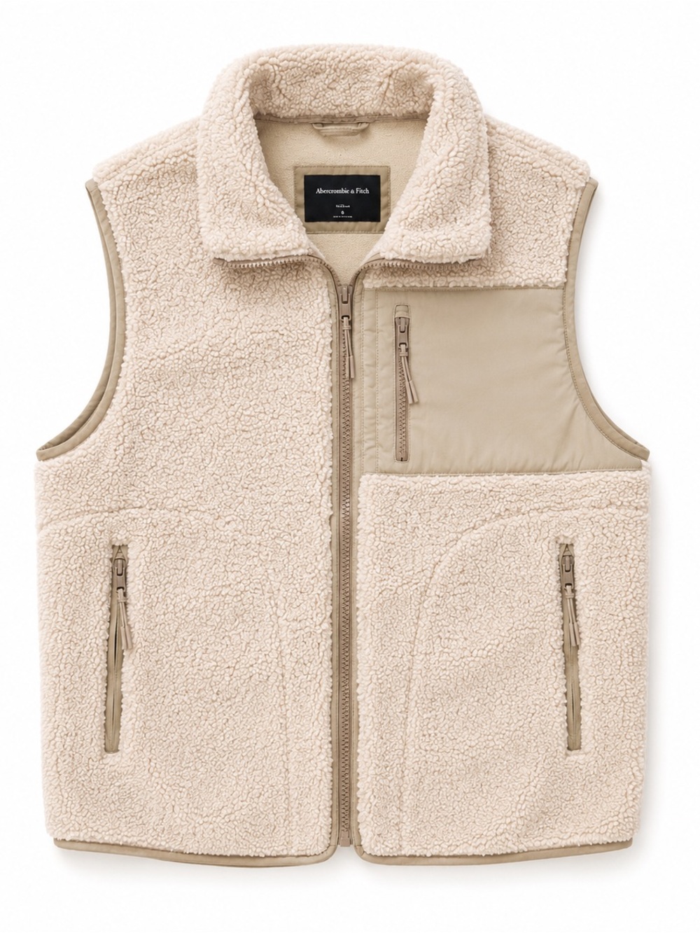 Abercrombie & Fitch Sherpa Fleece Vest Cream Beige Size M